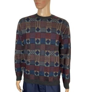 ERMENEGILDO Zegna NWT Multi Pattern Wool CottonSweater size L - 52 Made in Italy